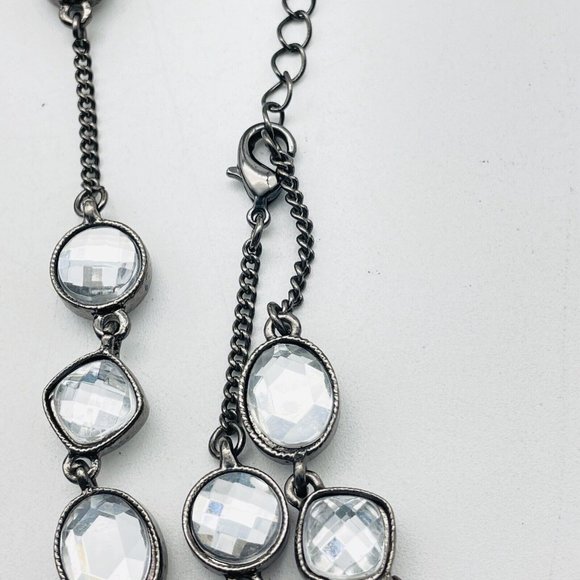 Faceted Bead Chain Necklace Gunmetal Glam Bling Sparkle Holiday Party Classic - Picture 4 of 8